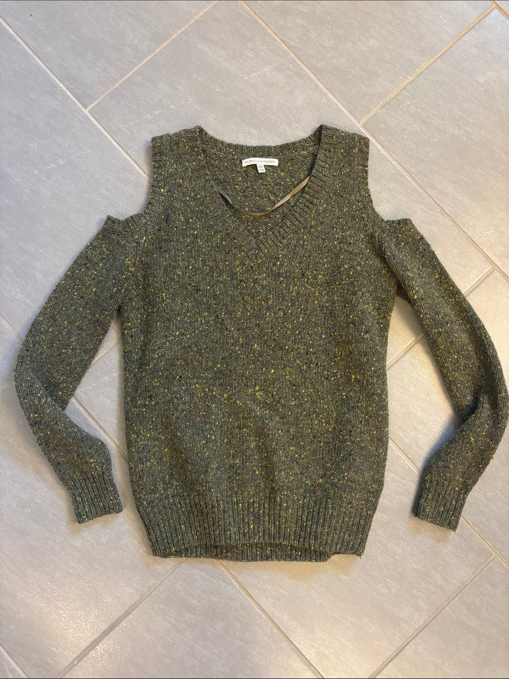 Rebecca Minkoff Olive Green Cold-Shoulder Sweater